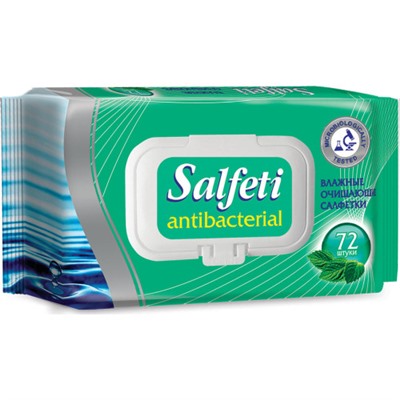 Салфетки влажные Salfeti (Салфети) Антибактериальные, с клапаном, 72 шт