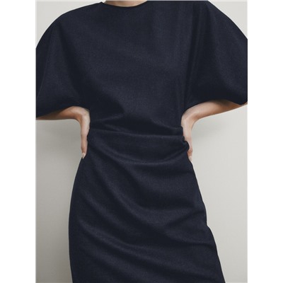 Vestido midi mezcla lana detalle frunce