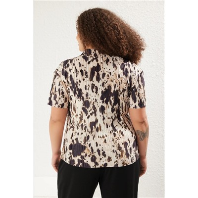 Multi -Color Animal Catterned Pilicis вязание блузки большого размера TBBSS25AF00084