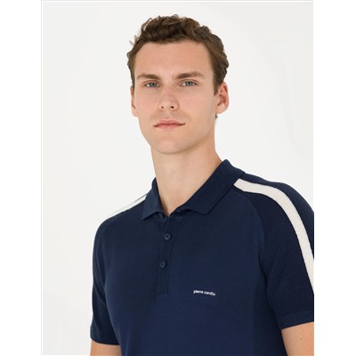 Яготая синяя кнопка подгонки с Polo Yaka Knitwear T -Fork