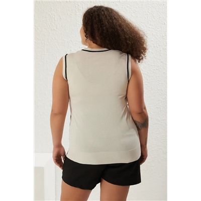 Ecru Line Detail Premium/Private Yarn Knitwear Blouse TBBSS25AF00073