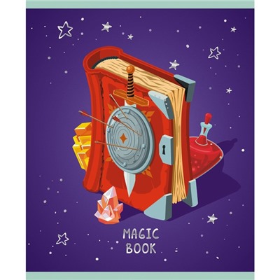 Тетрадь 48 листов в клетку на скрепе, Magic book, мелованный картон, глиттер лак, блок белый офсет 60г/м2, МИКС