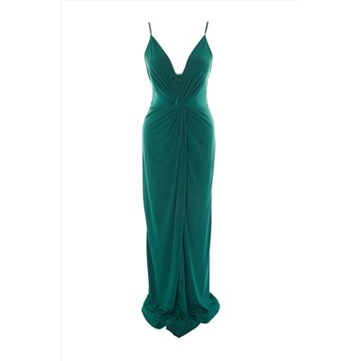 Emerald Green Dript Drape Подробная макси/Длинное вечернее платье TBBSS22AD00000