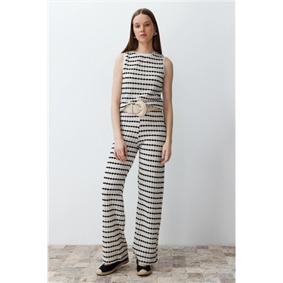 Ecru riThdwear выглядит полосатым стрижент/плоские брюки Twoss24pl00101
