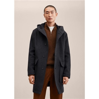 Abrigo lana reciclada capucha -  Hombre | MANGO OUTLET España