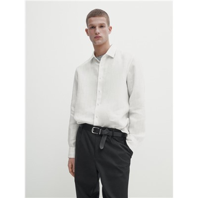 Camisa lino sarga rayas relaxed fit