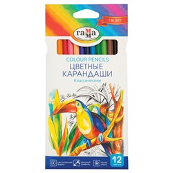 УЦЕНКА - Карандаши цветные Гамма "Классические", 12цв., заточен., картон. упаковка, европодвес