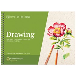 Альбом для рисования 24л., А4, на гребне Greenwich Line "Botanical. Peony", 160г/м2, глянцевая ламинация, перфорация на отрыв