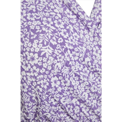 Lila V -neck Цветочный рисунок вязание вязание большого размера TBBSS22EL1638