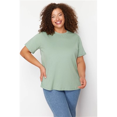 Mint Green Boyfry Fit Side на стороне по-прежнему на 100 %хлопчатобумажную вязание футболка с большим размером TBBSS24BF00000