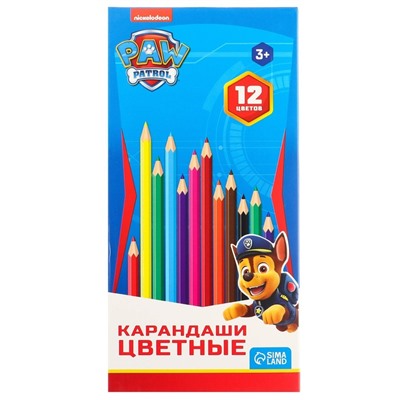 Цветные карандаши, 12 цветов, трехгранные, «Щенячий патруль»