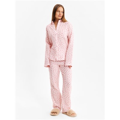 Комплект домашний женский (рубашка, брюки) KAFTAN «Муслин: pink leopard» размер 44-46, розовый
