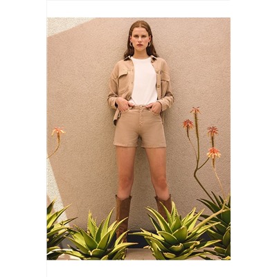 Норковые тканые шорты приталенного кроя с карманами 23SS020052