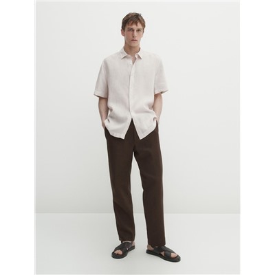 Camisa lino manga corta regular fit