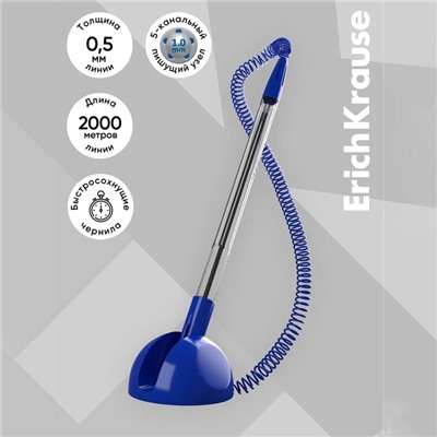 Ручка на подставке шариковая ErichKrause R-301 Desk Pen, узел 1.0 мм, чернила синие, длина линии письма 2000 метров
