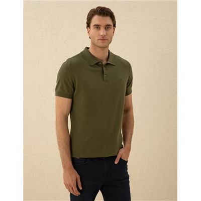 Кнопка с тонкой подгонкой хаки с Polo Yaka Knitwear T -For