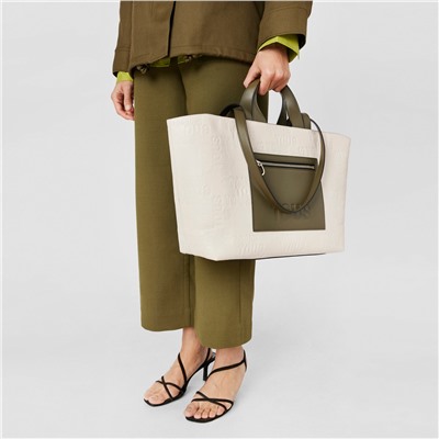 Bolso shopper - beige y caqui