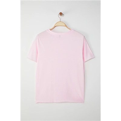 Розовый лук/лента детальная футболка Basic Fit Big Size TBBSS25BF00052