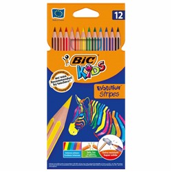 Карандаши цветные BIC "Evolution Stripes", 12 цветов, шестигранные, грифель 9505221