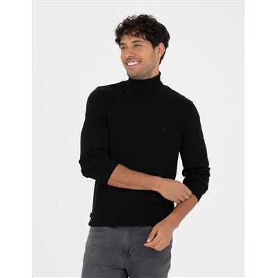 Black Slim Fit Fisherman воротниц Основной вязаный свитер