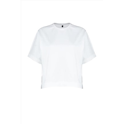 Ecru 100 %Cotton Cut and Slip Подробный негабаритный/повседневная режущая вязаная футболка Twoss24ts00027