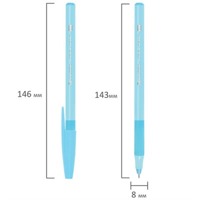 Ручка шариковая с грипом BRAUBERG "i-STICK POINT PASTEL", СИНЯЯ, корпус ассорти, игольчатый узел 0,7 мм, линия письма 0,35 мм, 144023