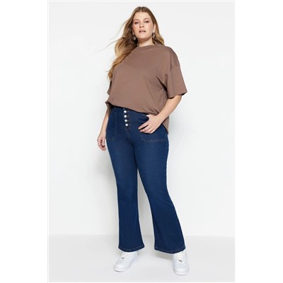 Темно -синяя высокая талия комфорт испанский пахта Flare Flare Fit Jean TBBAW23CJ00033
