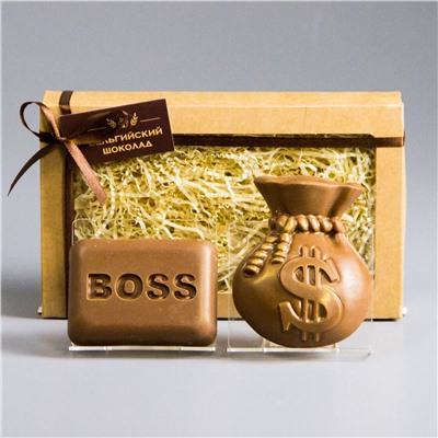 Шоколадные фигурки BOSS и Мешочек с долларами