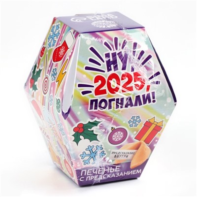 Печенье с предсказаниями на новый год в коробке «Ну, 2025, погнали»