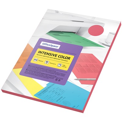 УЦЕНКА - Бумага цветная OfficeSpace "Intensive Color", А4, 80г/м2, 100л., (красный)
