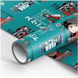 Упаковочная бумага глянц. 70*100см, MESHU "Anime boy", 80г/м2