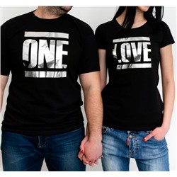Парные футболки с надписью "One love" серебро