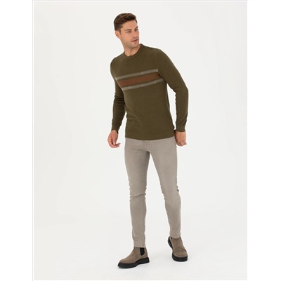 Темный хаки Slim Fit Bicycle Yaka Knitwear Свитер