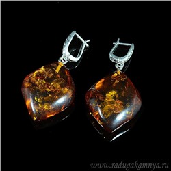 Серьги с янтарём ромб 25*30мм цв.коньячный