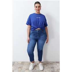 Saks Slogan Printed Overiz 100 %хлопковая вязание футболка с большим размером TBBSS24BF00018