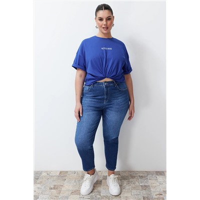Saks Slogan Printed Overiz 100 %хлопковая вязание футболка с большим размером TBBSS24BF00018