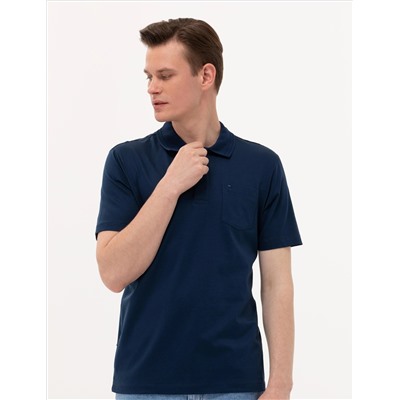 Темно -синий обычный поход Polo Yaka Mercerized T -For