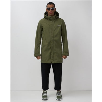 Парка спортивная мужская с капюшоном softshell цвета хаки 9565Kh