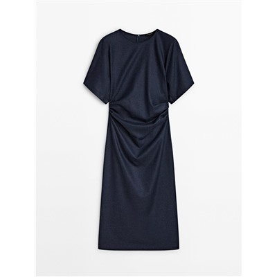 Vestido midi mezcla lana detalle frunce