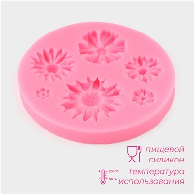 Молд для заливки Доляна «Цветы», силикон, d=7,5 см, розовый