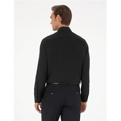 Black Slim Fit Basic рубашка с длинным рукавом