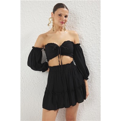 Black Weating Blouse Skirt Set Tbess21au0539