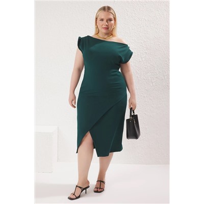 Изумрудный зеленый асимметричный воротник MIDI SLIT SLIT LIT LIGNAL PRODENT TBBSS25AH00167