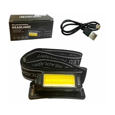 Фонарик налобный YD01, сверхяркий 1COB (4режима, USB-Tyre-c)