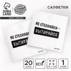 Салфетки бумажные однослойные «Не стесняйся-вытирайся», 24×24 см, набор 20 шт.