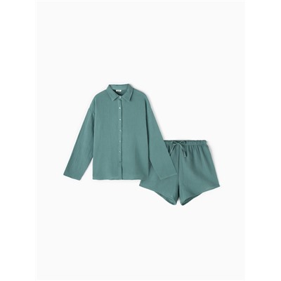 Комплект домашний женский (рубашка, шорты) KAFTAN Basic размер 44-46, зеленый