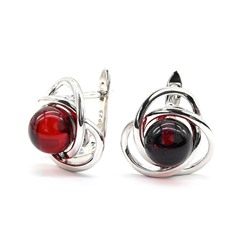 Серьги с янтарём "Галактика" 16*15мм цв.вишня, 4,8г