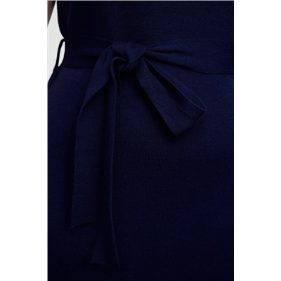 Темно -синий v -neck пояс тонкое трикотажное платье tbbaw25ah00003
