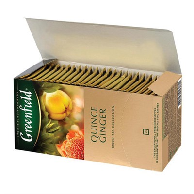 Чай GREENFIELD "Quince Ginger" зеленый с японской айвой и имбирем, 25 пакетиков в конвертах по 2 г, 1388-10