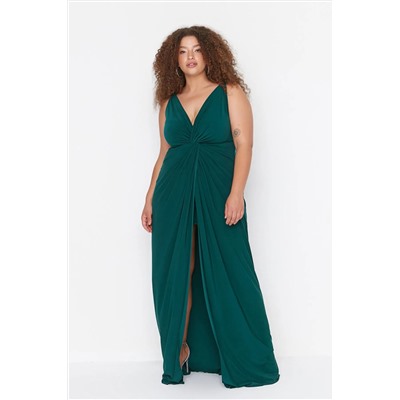 Emerald Green Dript Drape Подробная макси/Длинное вечернее платье TBBSS22AD00000